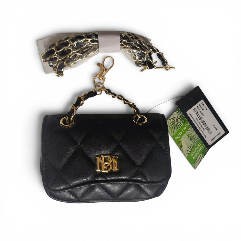 BADGLEY MISCHKA Vegan Leather Quilted Mini Bag Crossbody Black 5"x3.5"x1.5" - Picture 2 of 11